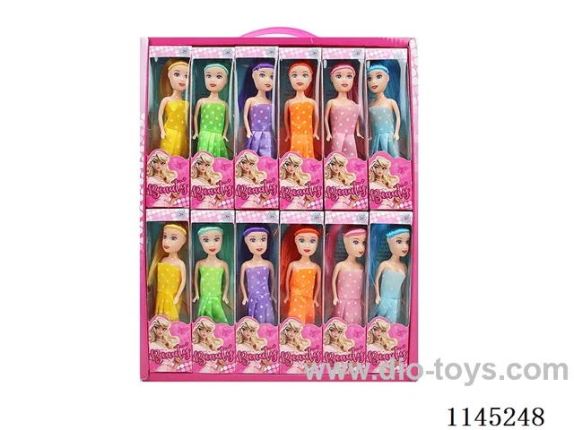 7 inch 15 cm 5 joints solid body colour printing eyes ponytail small Barbie doll display box 24 small box