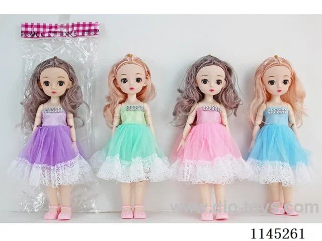 12’ 30cm 23 jointed solid 3D mesh lace dress dolls assortment