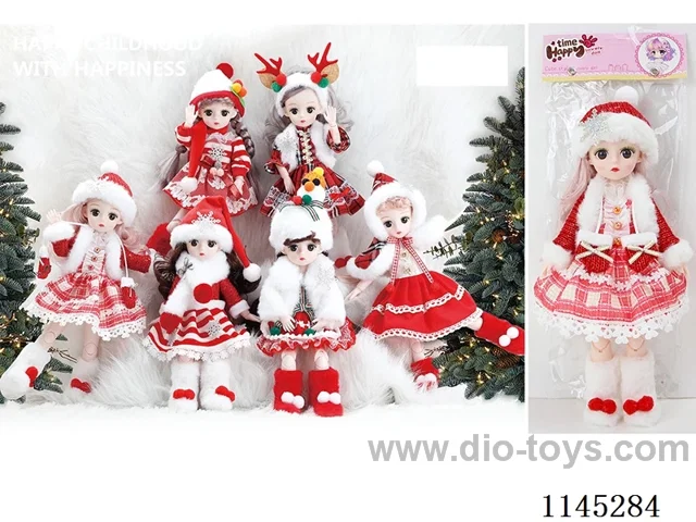 12’ 30cm 21 jointed solid 3D Christmas doll with hat and cotton shoes mix and match