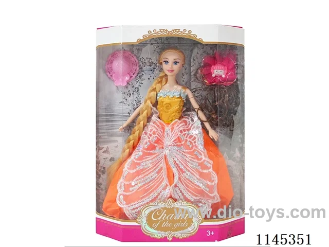 11.5’ 30cm 9 joints solid body colour printing eyes Barbie + hat + wig hairpin (clothes multi-colour mix)