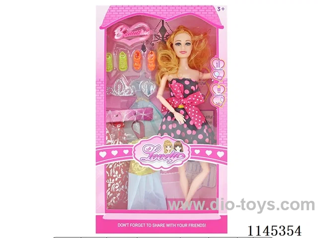 11.5’ 30cm 11 jointed solid body colour print eye Barbie + accessories + clothes (clothes multi-colour mix)