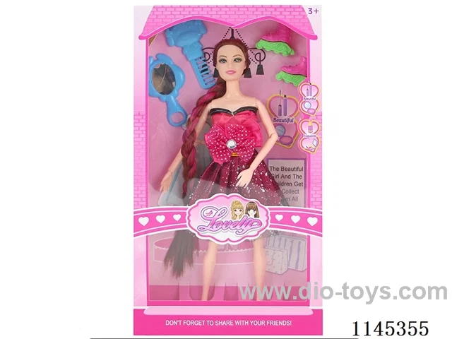 11.5’ 30cm 11 jointed solid body colour print eye Barbie + mirror comb + skates (clothes multi-colour mix)