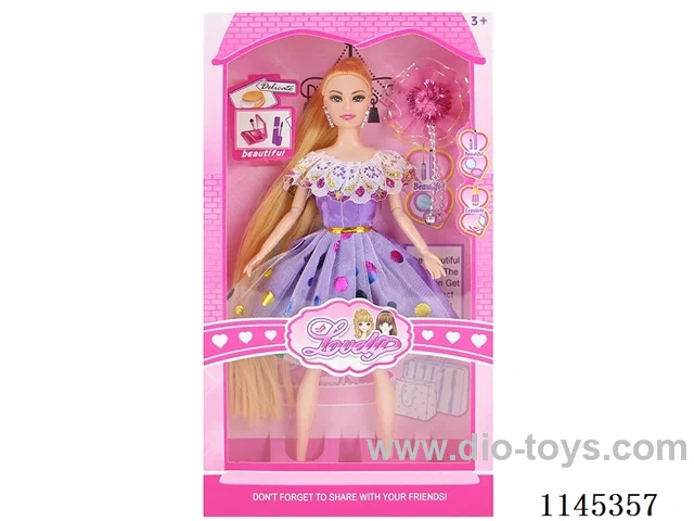 11.5’ 30cm 9 jointed solid body colour print eye Barbie + hair accessories (clothes multi-colour mix)