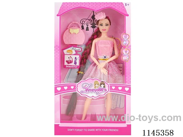 11.5’ 30cm 9 jointed solid body colour print eye Barbie + bag (clothes multi-colour mix)