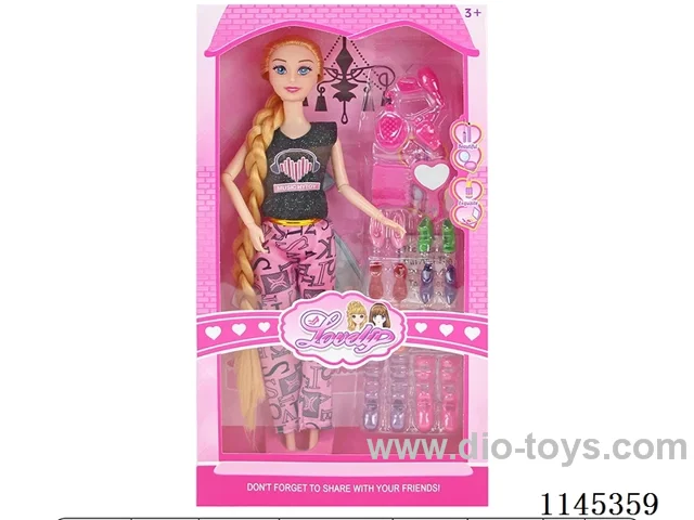 11.5’ 30cm 9 jointed solid body colour print eye Barbie + shoe ladder + accessories (dress multicolour mix)
