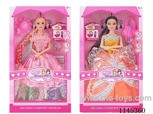 11.5’ 30cm 9 jointed solid body colour print eye Barbie + hat (clothes multi-colour mix)