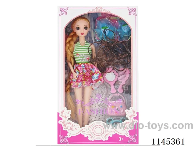 11.5’ 30cm 9 joints solid 3D real eye Barbie + bag + mirror + comb + wig hairpin