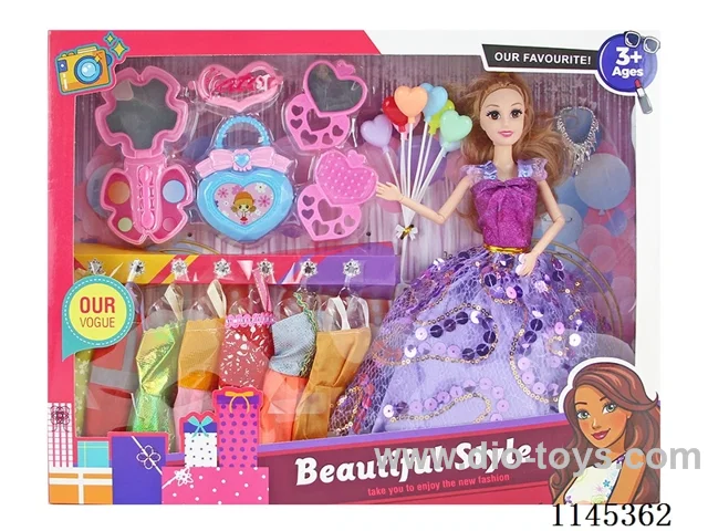 11.5’ 30cm 9 joints solid body colour printing eye dress Barbie + clothes + cosmetics + bag + balloon + necklace