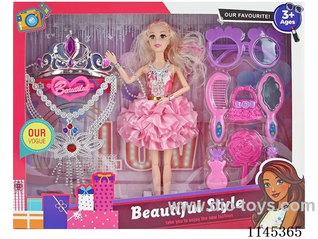 11.5’ 30cm 11 joints solid body colour print eye Barbie + glasses + bag + crown + necklace + accessories
