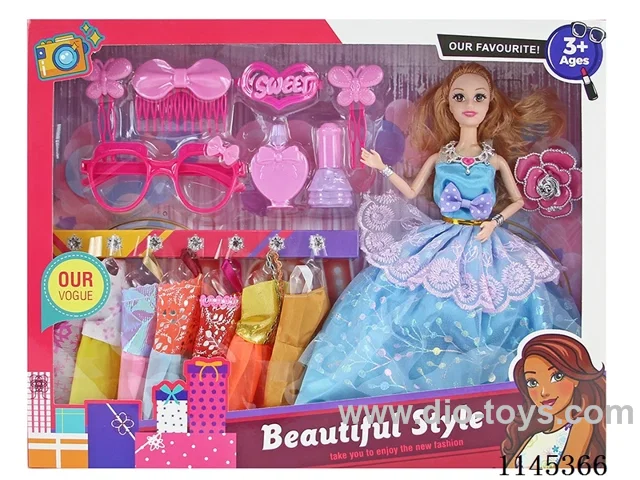11.5″30cm 9 joints solid body colour print eyes Dress Barbie + glasses + clothes + accessories