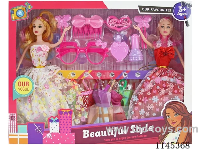 11.5’ 30cm 5 joints solid body colour print eye sister Barbie + clothes + glasses + accessories
