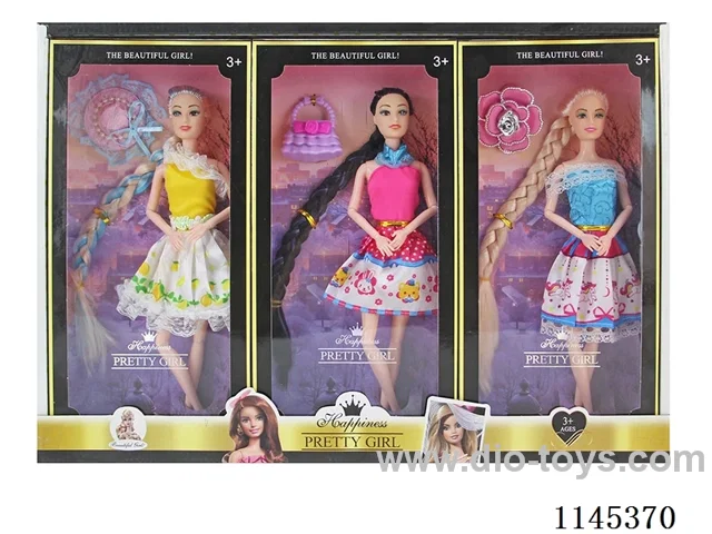 11.5’ 30cm 11 joints solid body colour print eye Barbie + hat/bag/flower three box set