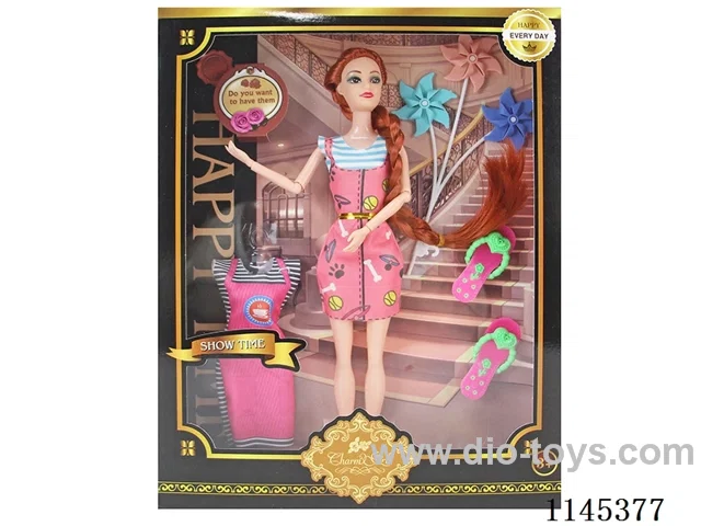 11.5’ 30cm 9 jointed solid body Barbie + clothes + pinwheel + slippers