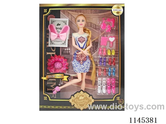 11.5’ 30cm 11 jointed solid colour eye barbie + shoe cabinet + hair accessories