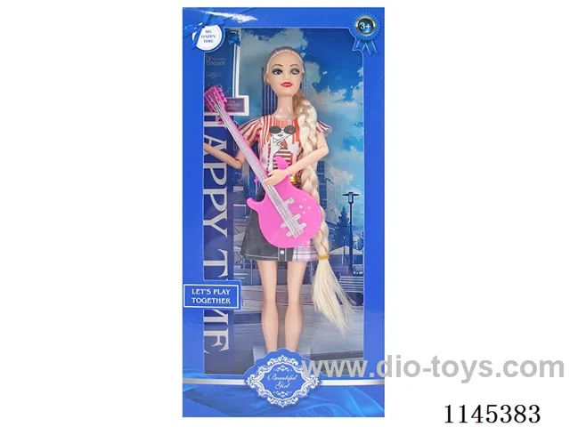 11.5’ 30cm 9 jointed solid colour eye barbie + guitar