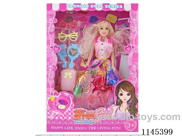 11 inch 27cm 5 joints empty body colour printing eyes Barbie + luggage + glasses + comb mirror