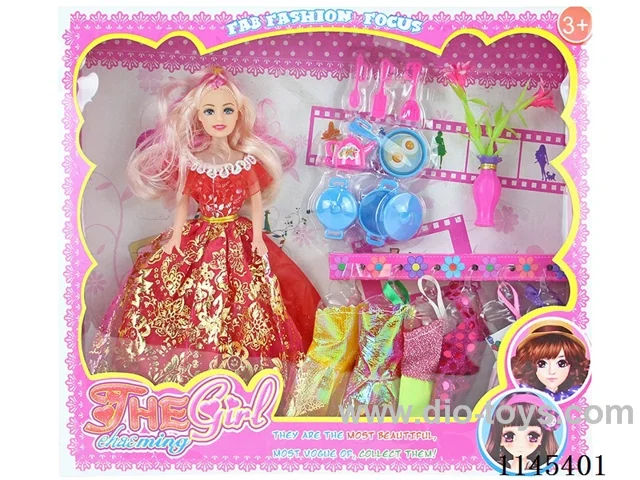 11’ 27cm 5 jointed empty body with colourful eyes Barbie+clothes+kitchen utensils+vase