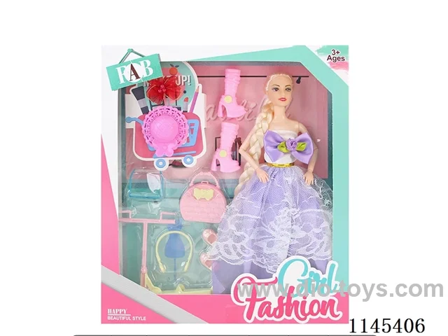 11.5’ 30cm 9 jointed solid body colour print eye barbie + accessories + hat + shoes + hair accessories
