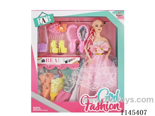 11.5’ 30cm 9 jointed solid body colour print eye barbie + accessories + clothes
