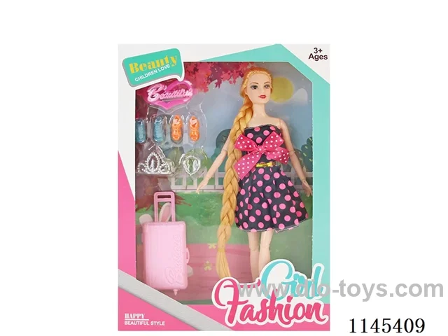 11.5’ 30cm 11 jointed solid colour eye Barbie + accessories + luggage