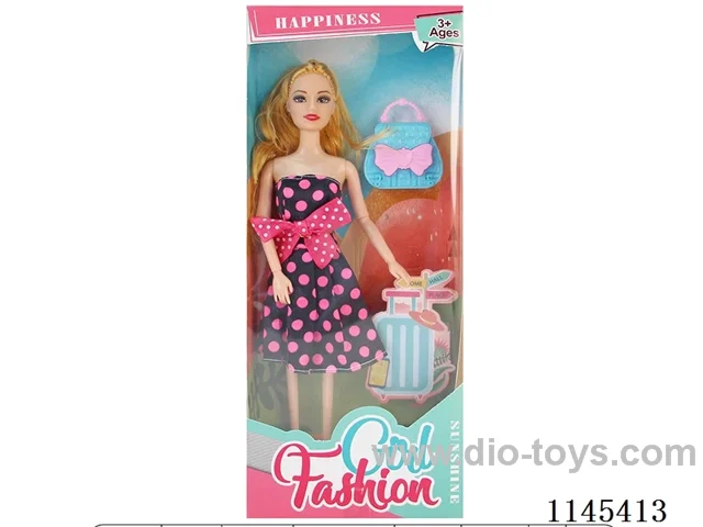 11.5’ 30cm 9 joints solid body colourful printed eyes barbie + bag