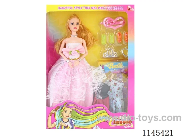 11.5’ 30cm 9 joints solid body colour print eye barbie + clothes + accessories