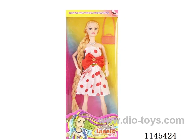 11.5’ 30cm 9 jointed solid colour eye Barbie + bag + necklace