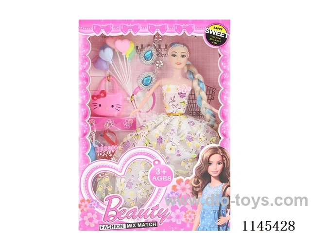 11.5’ 30cm 5 joints solid colourful eye barbie + earrings + balloons + clothes + bag