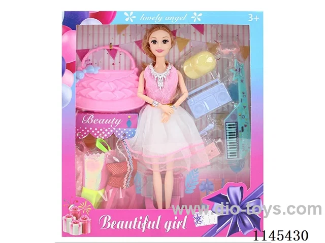 11.5’ 30cm 11 jointed solid body colour print eye barbie + clothes + shoe wardrobe + bag + accessories