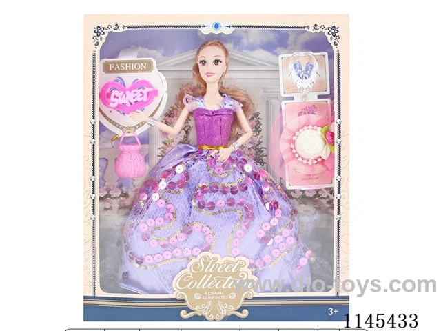 11.5’ 30cm 9 jointed solid body colour print eye Barbie + bag + necklace + hat + accessories
