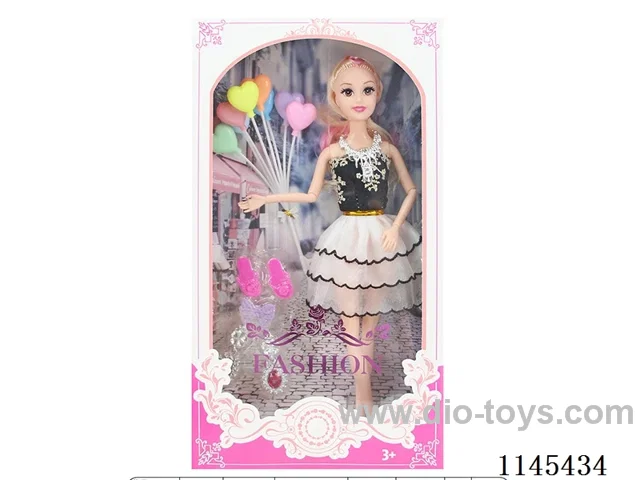 11.5’ 30cm 11 joints solid body colour print eye barbie + necklace + balloon + accessories