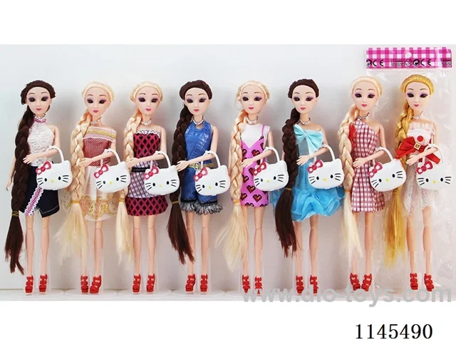 11 joints solid 3D real eye long pigtail doll 3 mixes with heiio kitty bag