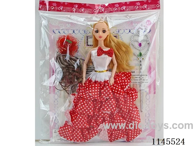 11.5’ 30cm 9 joints solid body 3D real eye Barbie + magic wand + wig headdress (clothes multi-colour mix)