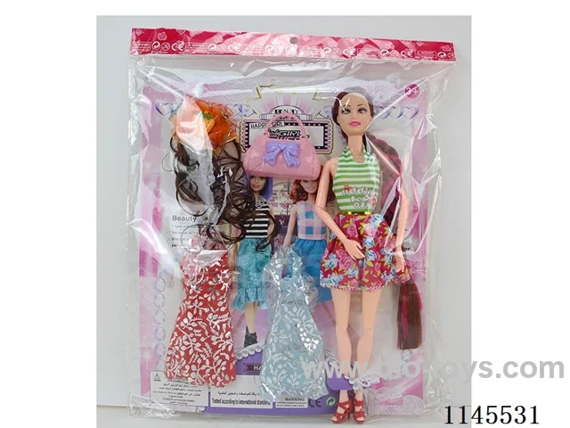 11.5 inch 30cm solid body colour printing eye barbie + clothes + wig hairpin + bag