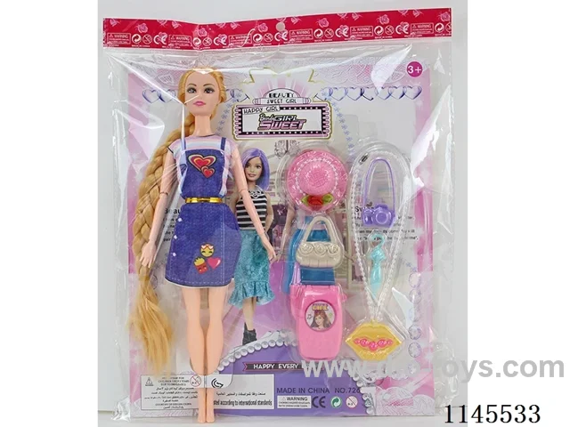 11.5’ 30cm 9 joints solid body colour print eye Barbie + mobile phone + bag + hat + necklace + camera + umbrella