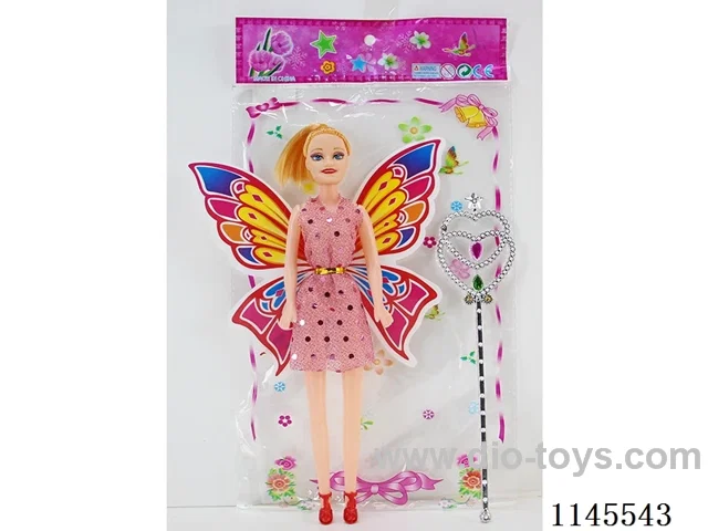 11.5’ 30cm 5 joints empty body with colourful printed eyes Barbie + Butterfly Wings + Magic Wand