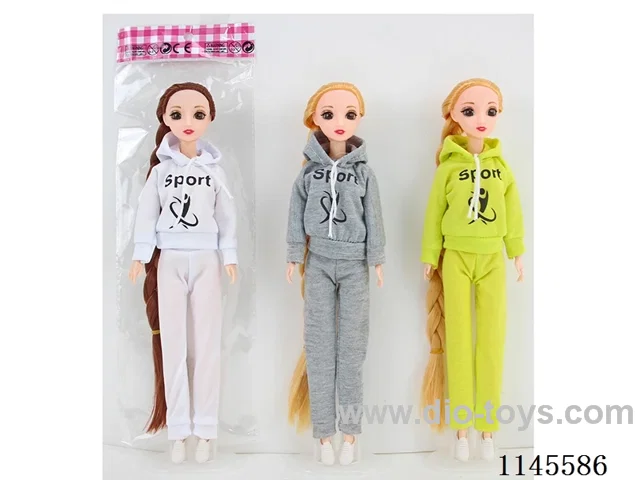 11.5’ 30cm 9 jointed solid 3D eyelet sweatshirt Barbie assorted mix