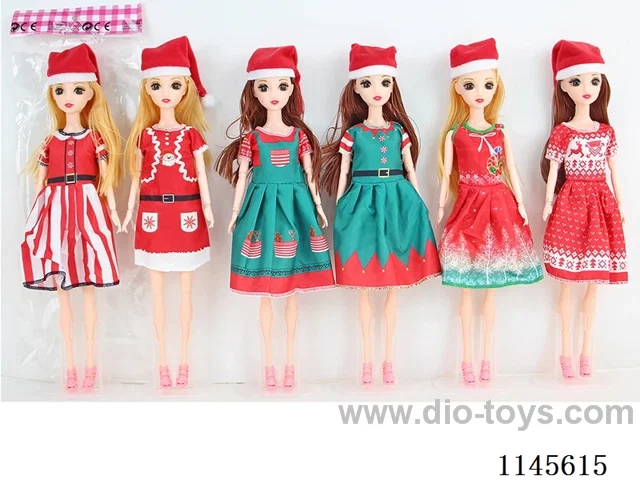 11.5’ 30cm 13 jointed solid 3D real eye Barbie + Christmas hat assortment