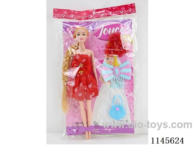 11.5’ 30cm 9 joints solid body colour print eye barbie + bag + hair accessories