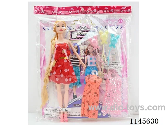 11.5’ 30cm 11 joints solid colourful eye barbie + dress + balloon