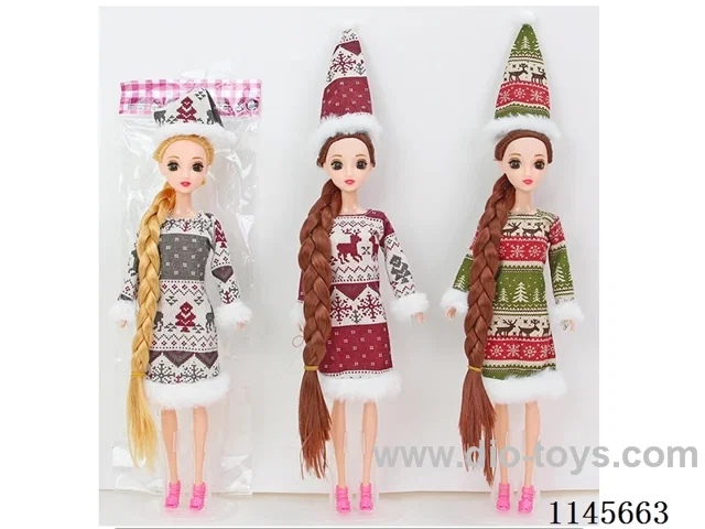 11.5’ 30cm 9 jointed solid body 3D real eye Christmas theme Barbie assorted mix