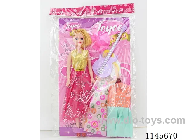 11’ 26cm 5 joints empty body colour print eye Barbie + clothes + hat + guitar