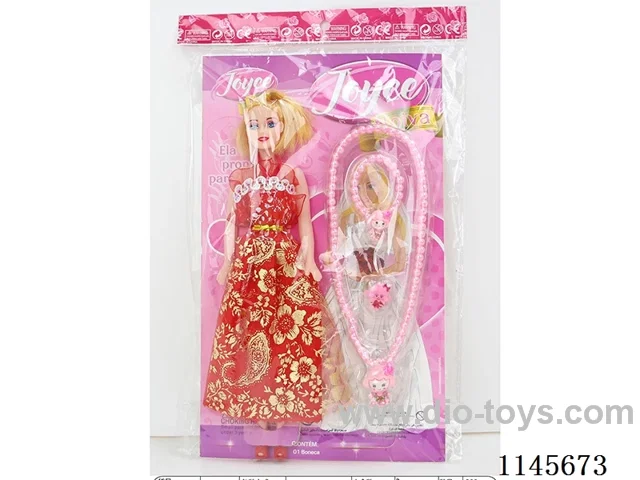 11’ 26cm 5 joints empty body colour print eye barbie + necklace jewellery