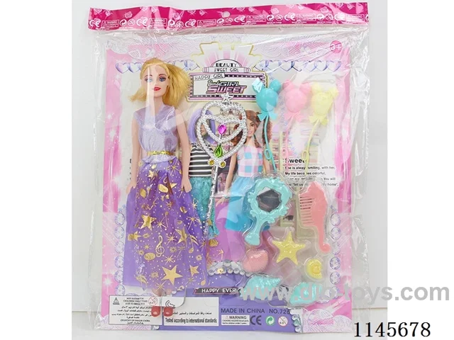 11’ 26cm 5 joints empty body colour print eye barbie + accessories + balloon + magic wand