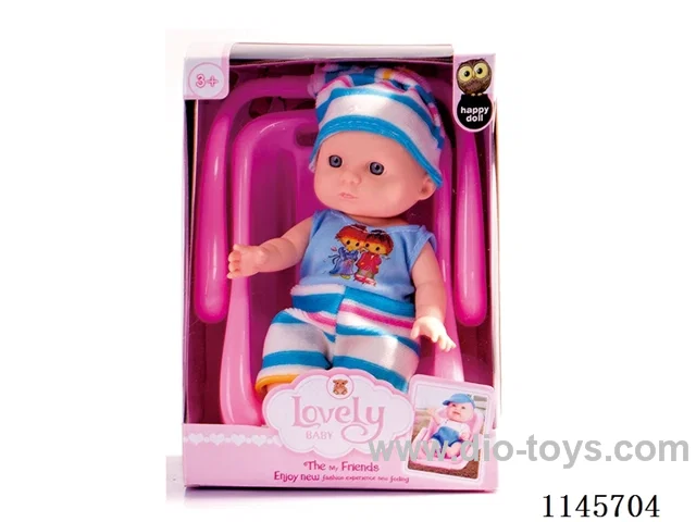 Vinyl 8 inch doll with expression with a basket a variety of clothes mixed