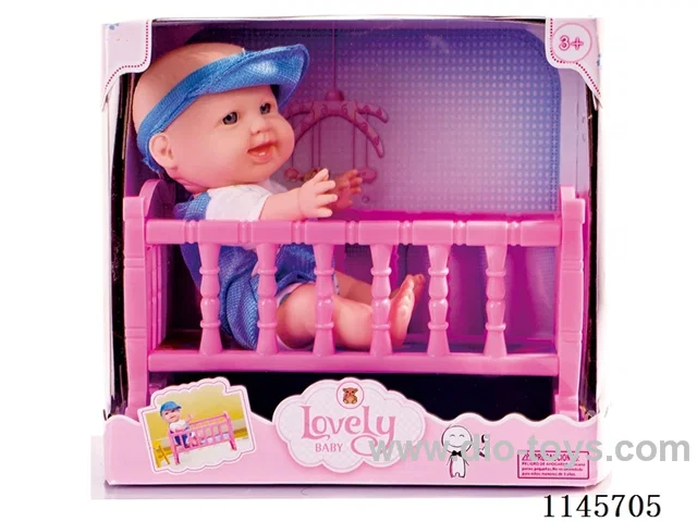 Vinyl 8 inch expression doll with rocking bed, various clothes mixed