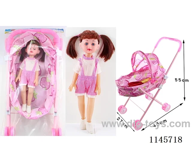 14 inch 5 joints striped camisole empty body doll with iron trolley [clothes 2-3 colours mixed].