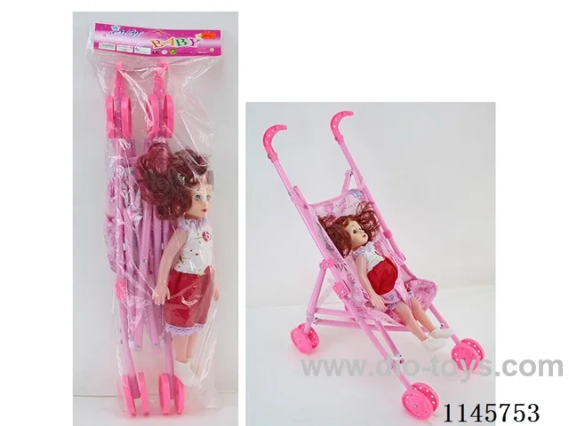 14’ 34cm Empty body 5 jointed lace dress doll + plastic trolley 55cm