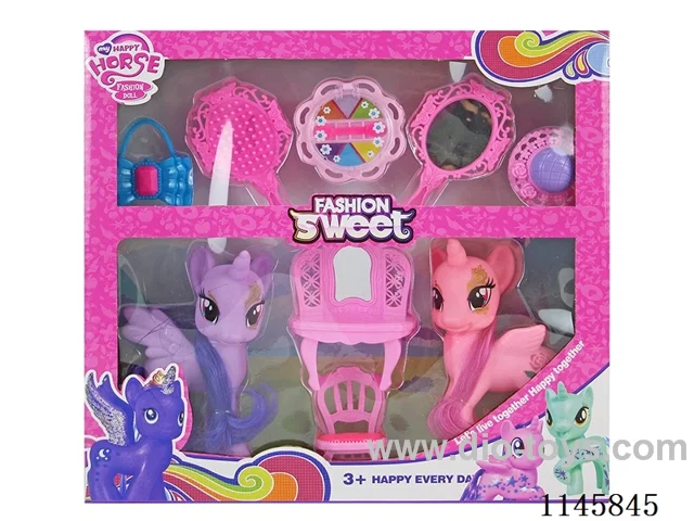 Two Large Ponies + Dresser + Cosmetics + Bag + Hat + Mirror + Comb