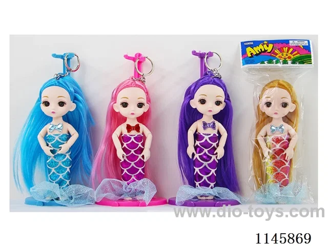 6 inch solid 13 jointed little mermaid with keychain multi-colour mix